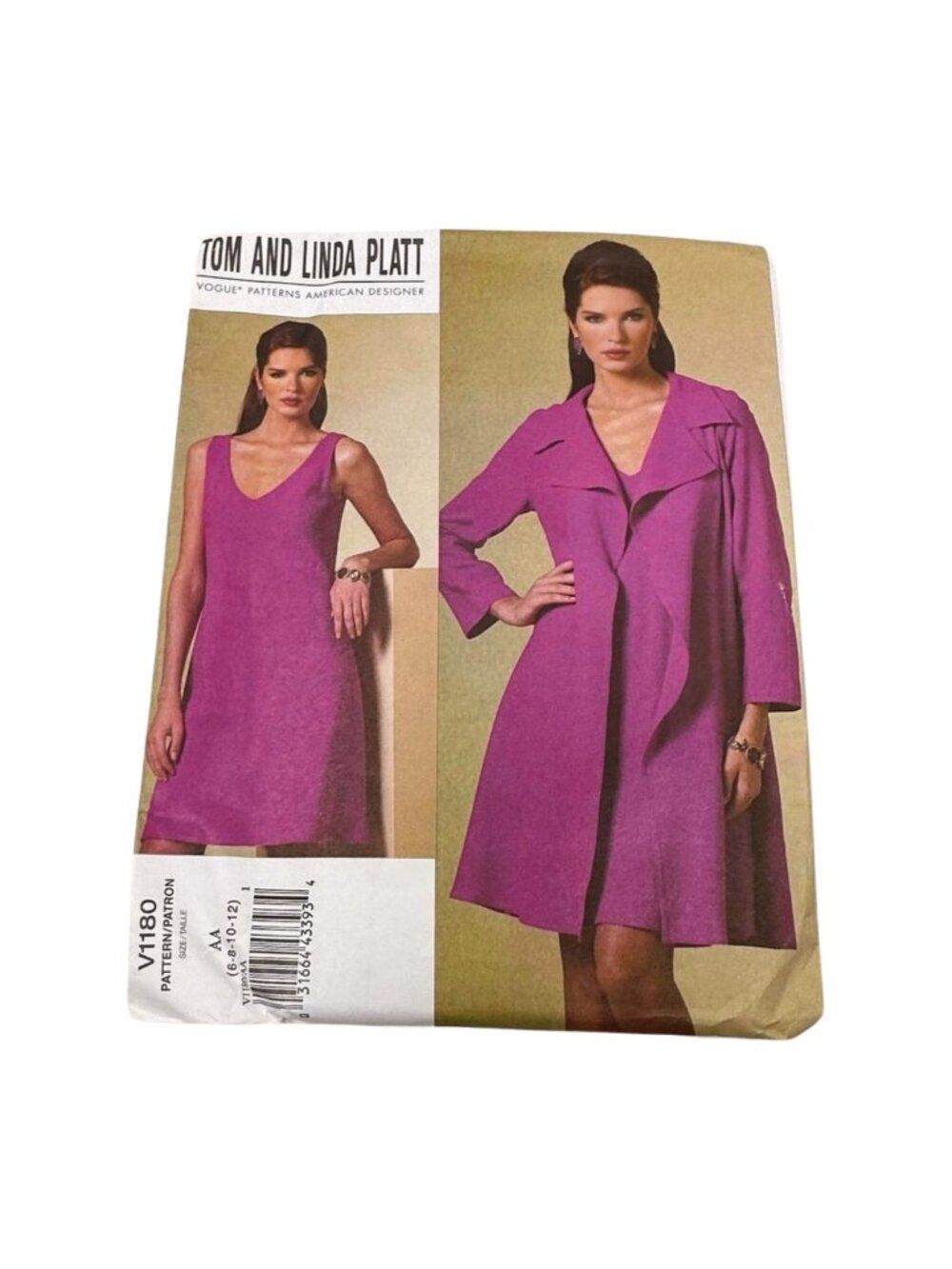 Vogue V1180 Tom &‎ Linda Platt Dress Coat Jacket Size 6 8 10 12 Pattern Uncut